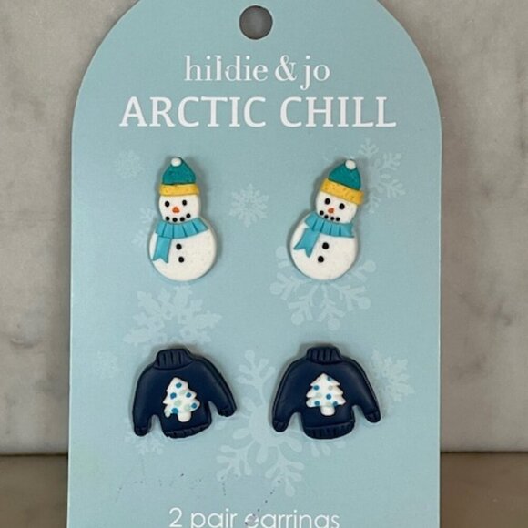 HILDIE & JO Arctic Chill Post Earrings Featuring Snowman & Sweater Designs - Picture 2 of 12
